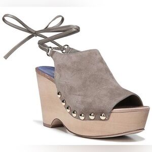 Diane Von Furstenberg Bali Ankle Tie Peep Toe Wedge Studded Shoes Womens 9.5